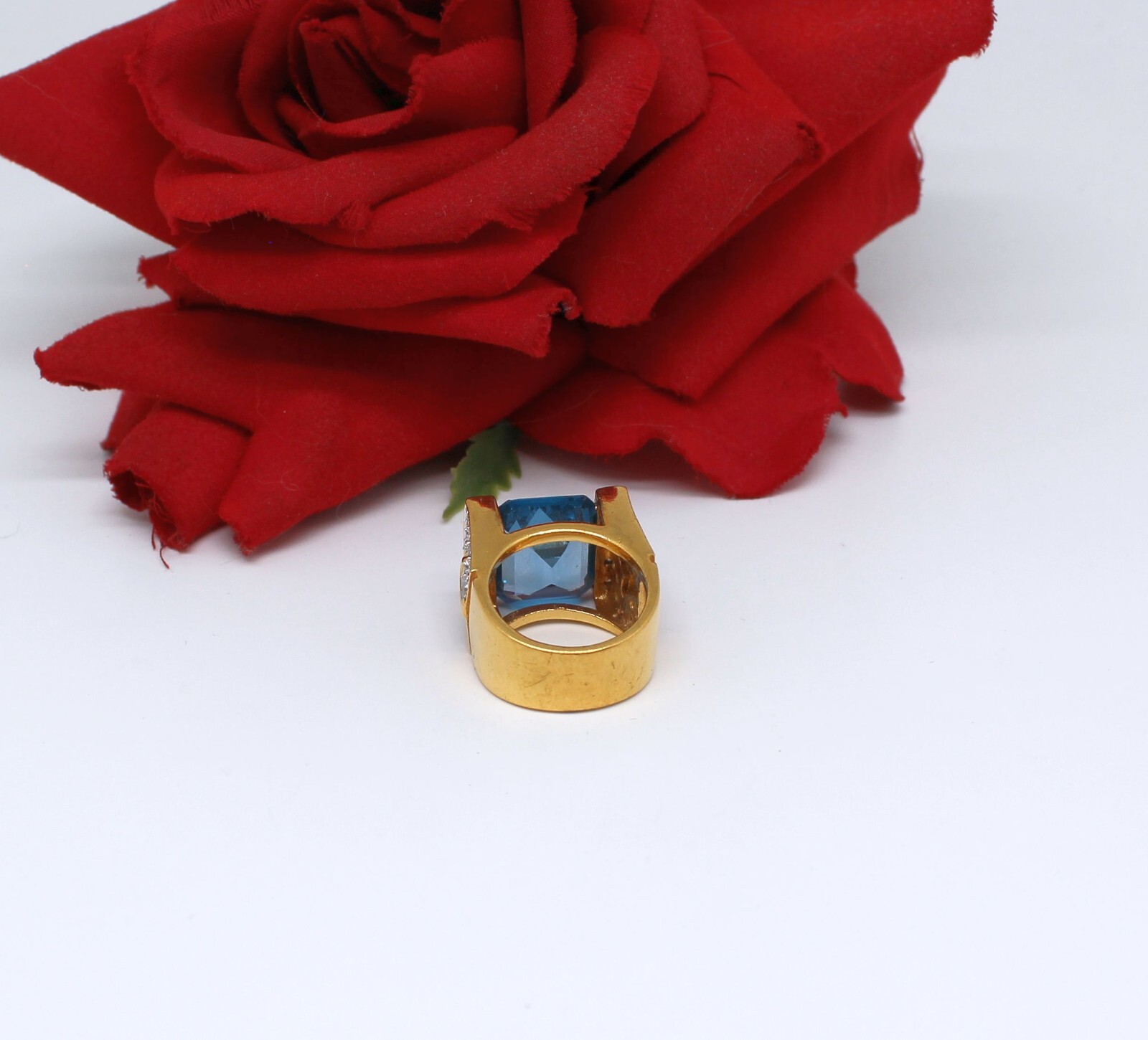 Sterling Silver Vermeil Lab Created Aquamarine Size 6 Ring 12.07g CAT RESCUE