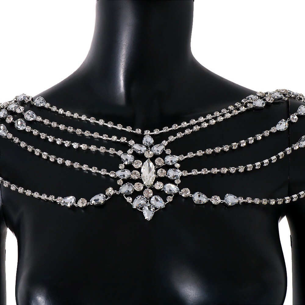 Women Crystal Body Chain Shawl Shoulder Necklace Accessory Gown Match