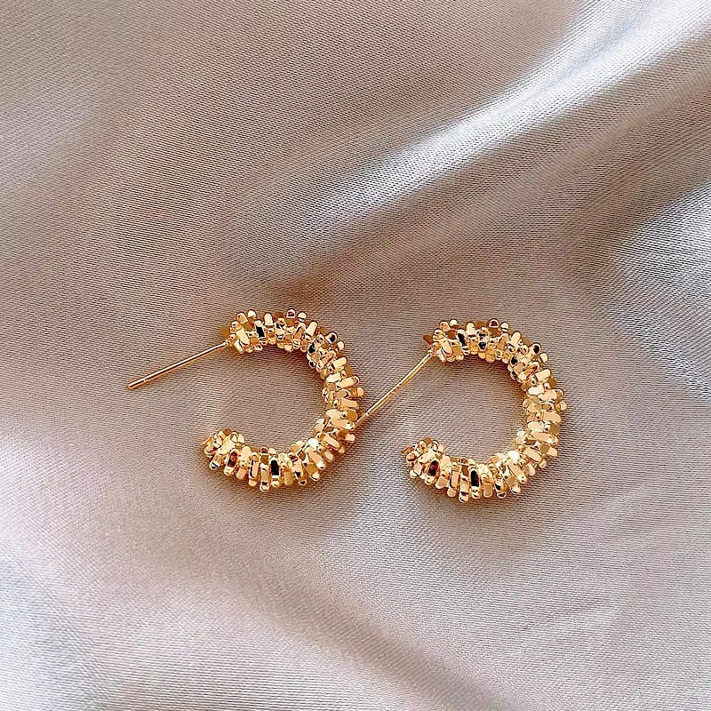 Vintage Twisted Wave C Hoop Earrings for Women Gold Silver Statement Jewelry