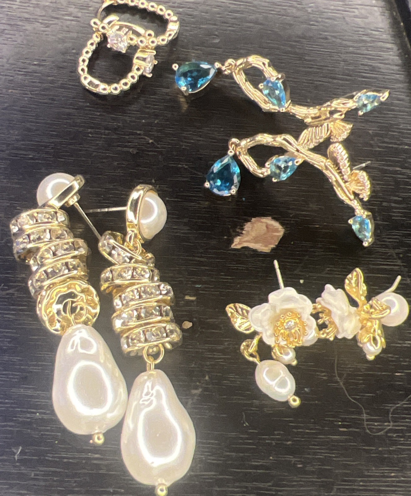 4 Pairs Of statement Pierced Earrings Gold Toned Various Styles And Designs