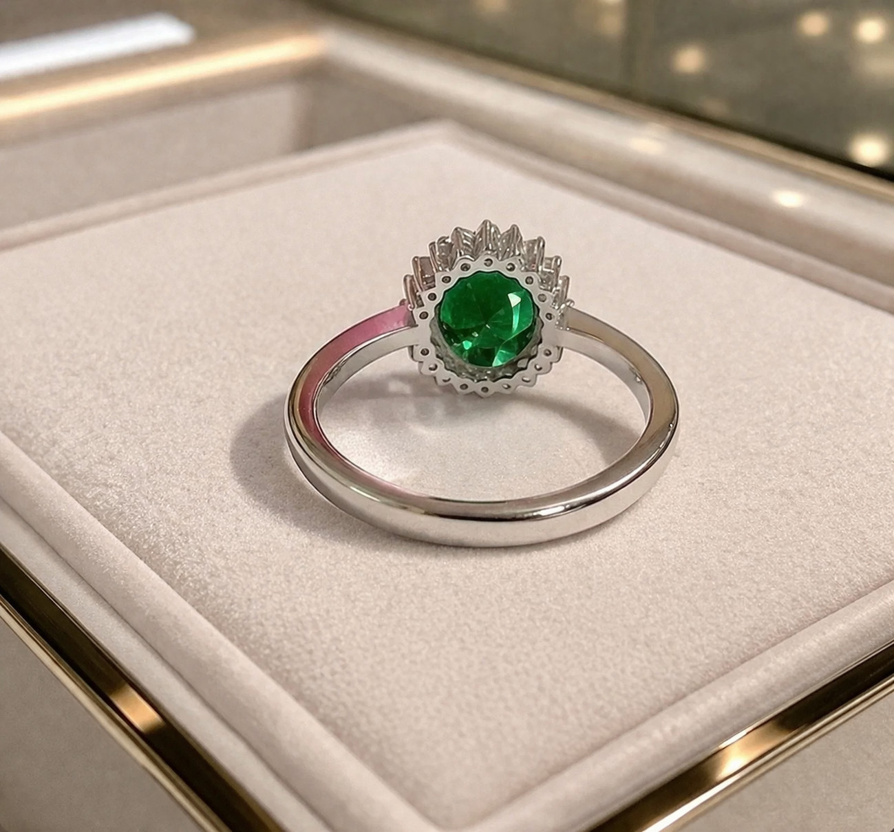 Oval Natural Emerald & Diamond Wedding Gift Ring 14k White Gold (Import Free)