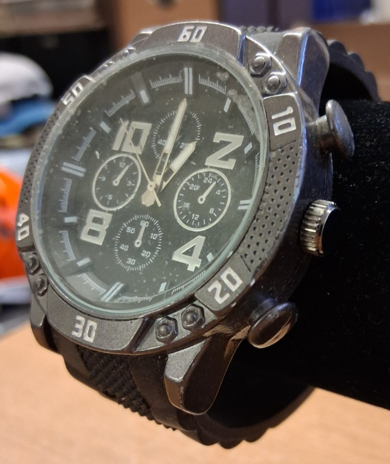 ACCUTIME WATCH CORP. 1219 MENS WRISTWATCH BLACK TONE OVERSIZED RUGGED WATCH