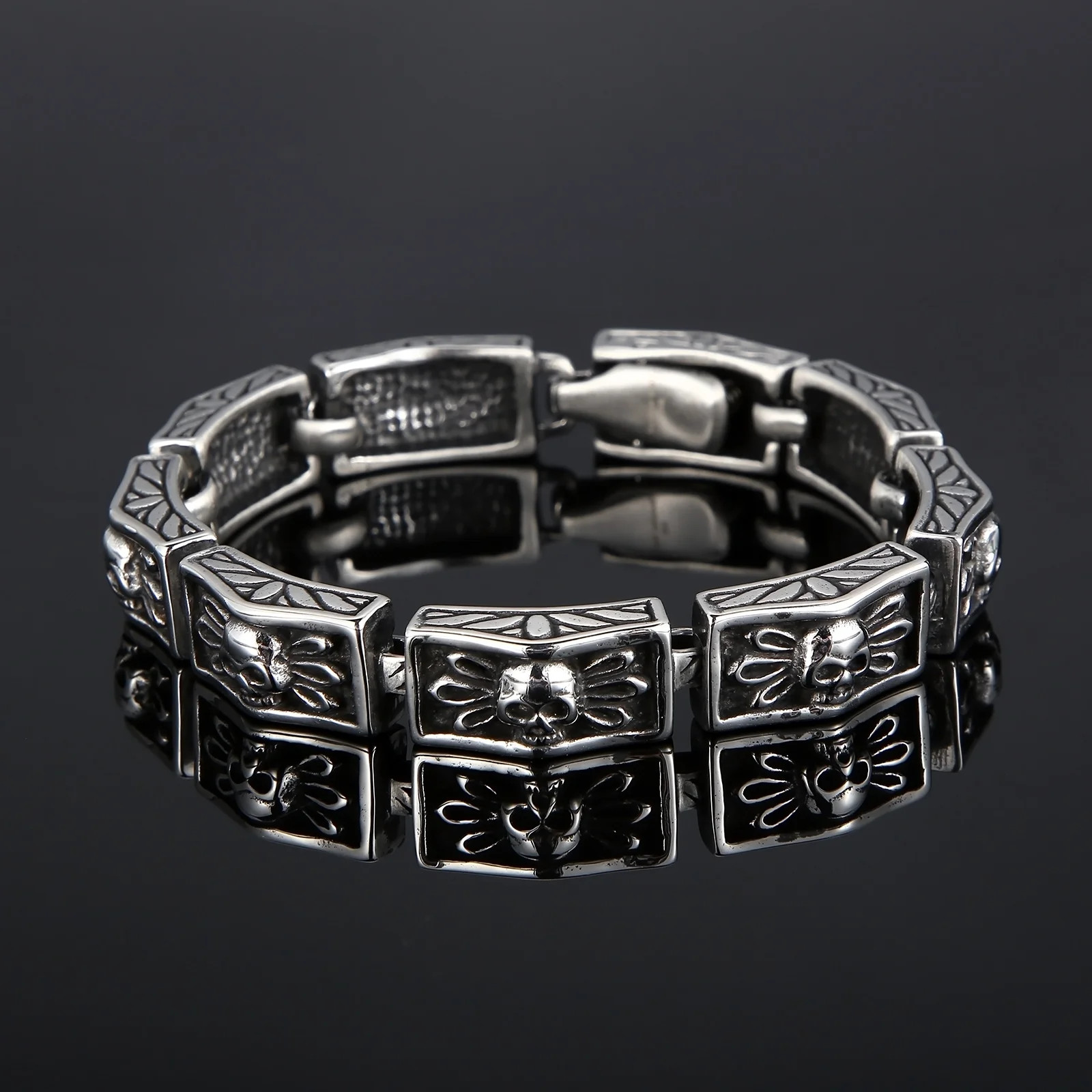 Men’s Heavy Stainless Steel Motorcycle Bike Chain Pirate Skull Biker Bracelet