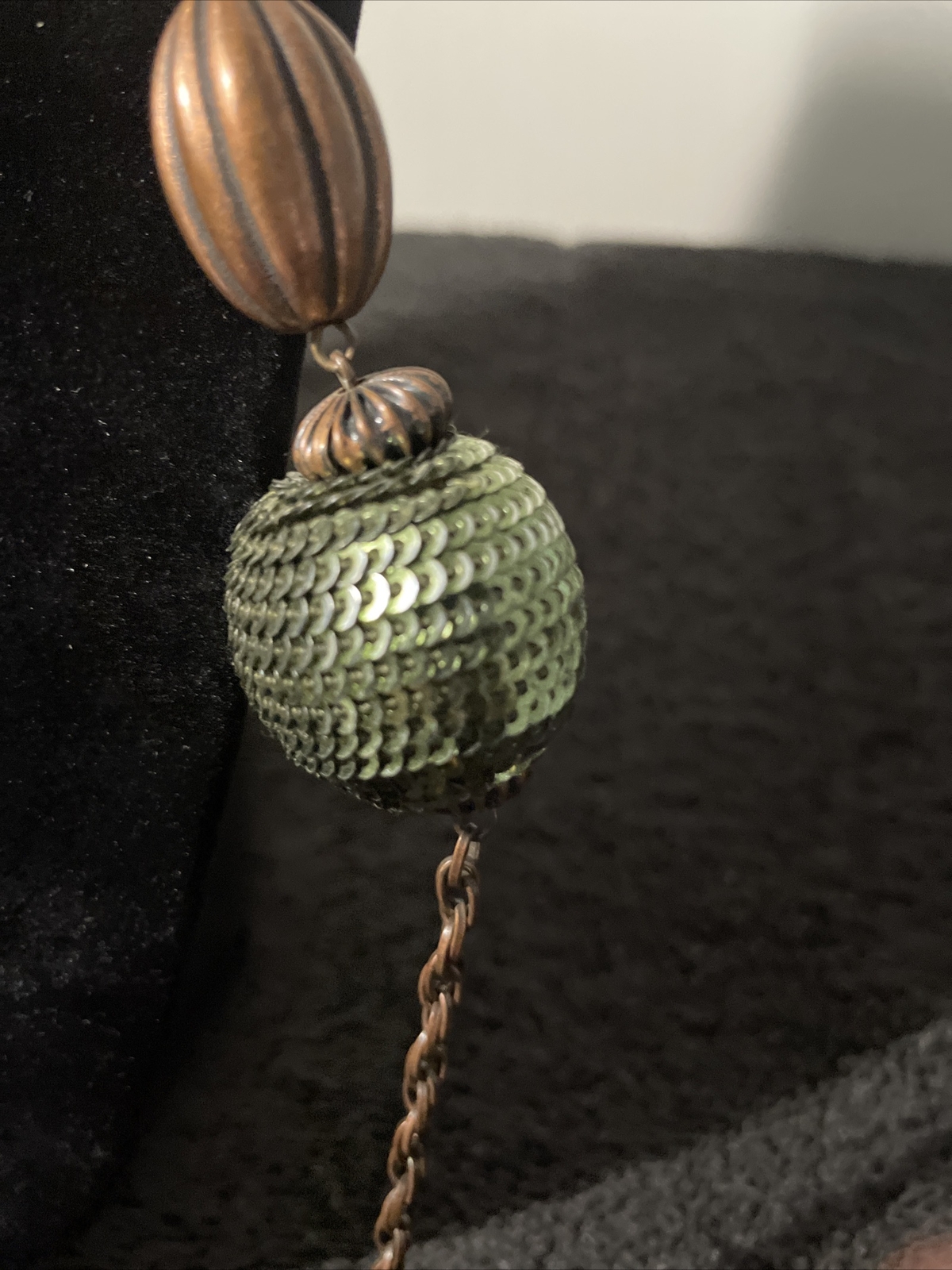VTG Chunky Statement Beaded & Mixed Mesh Green Gold Honey Tan Sparkle Necklace