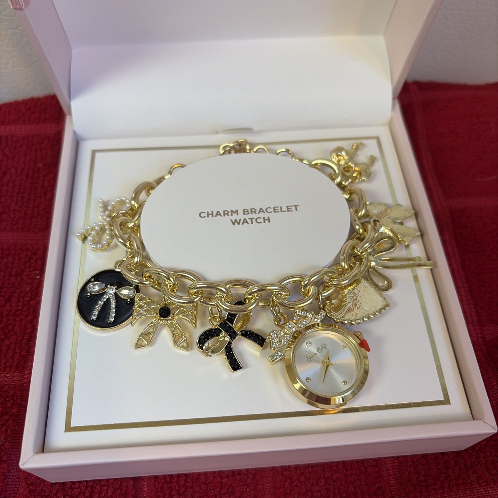 Jessica Carlyle Charm Bracelet Watch Heart Gold Tone New in Box