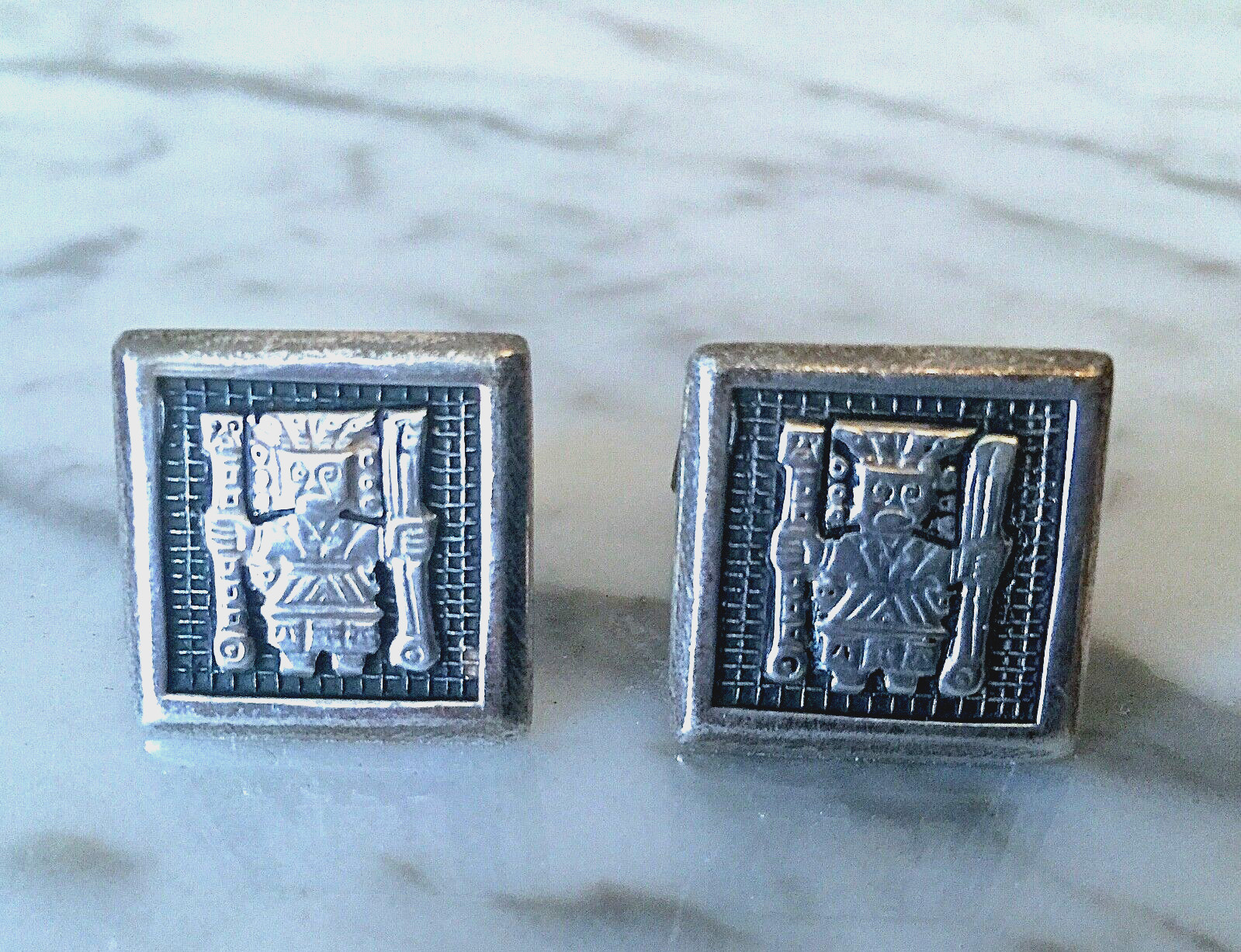 PERU Inca Sun God Cufflinks 18K gold & 925 Sterling