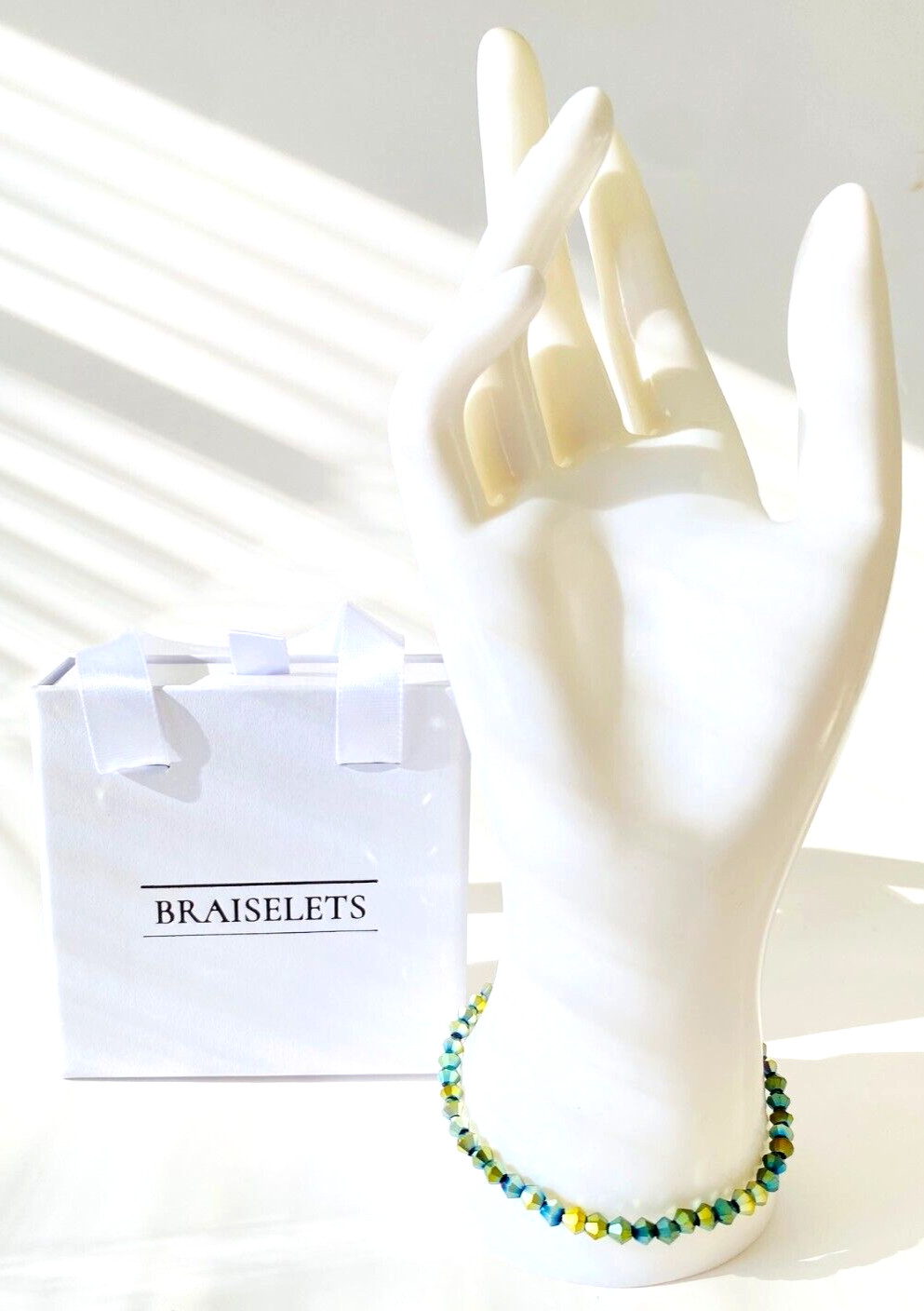 Custom Name Bracelet 4mm Multicolor Green Beads White Letters Word Jewelry Gift