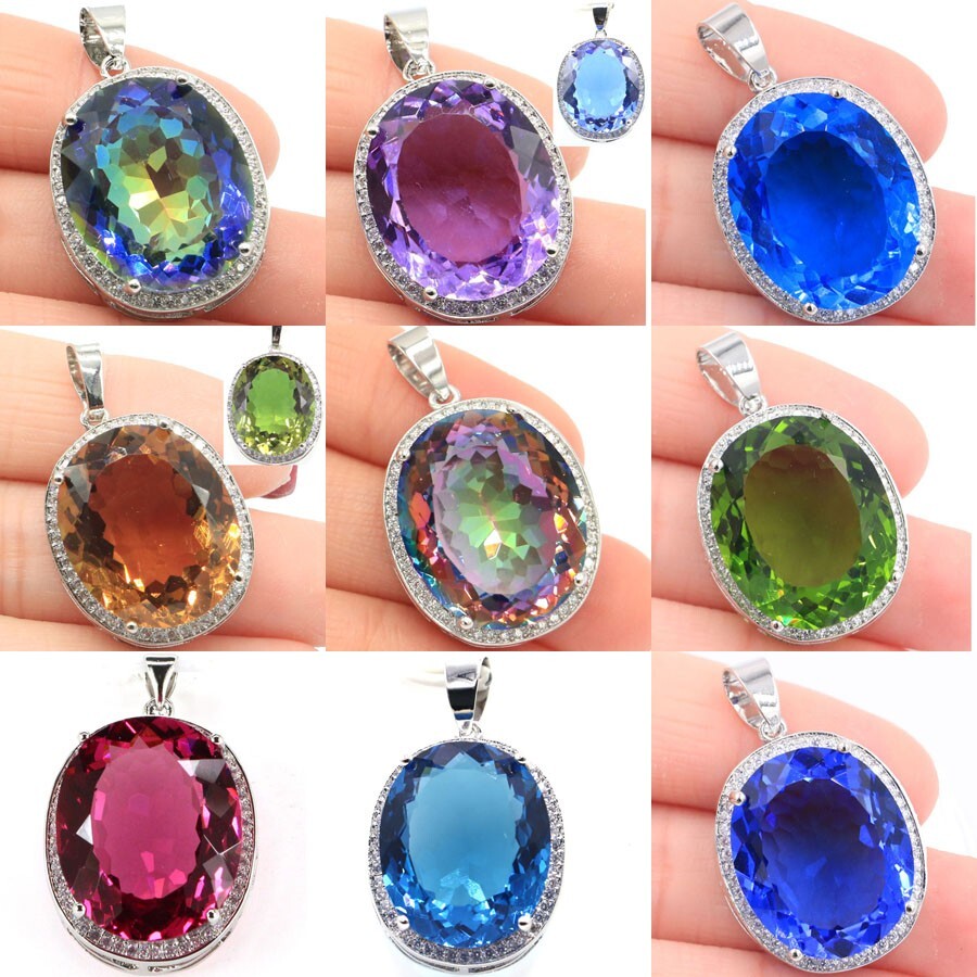 Buy 2 Get 1 Free Big Alexandrite Topaz Tanzanite Peridot TourmalinSilver Pendant