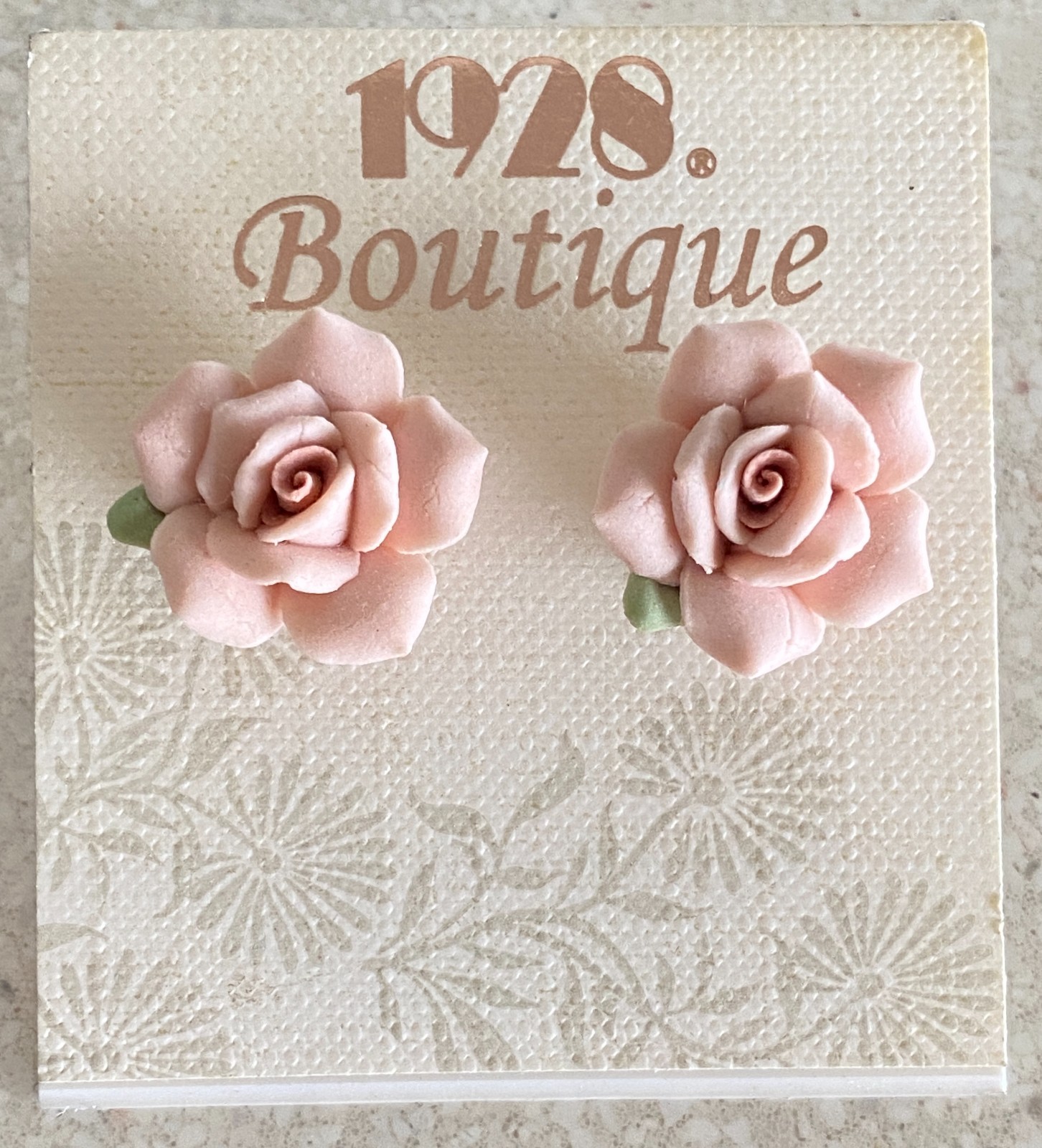 Vintage 1928 Boutique Earrings Pink Porcelain Rose Post Stud New Floral Flower