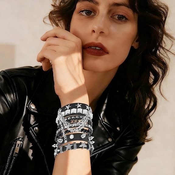 ZLFSRQ Emo Bracelets Punk Rock Studded Bracelet for Women Men Goth Leather Spike