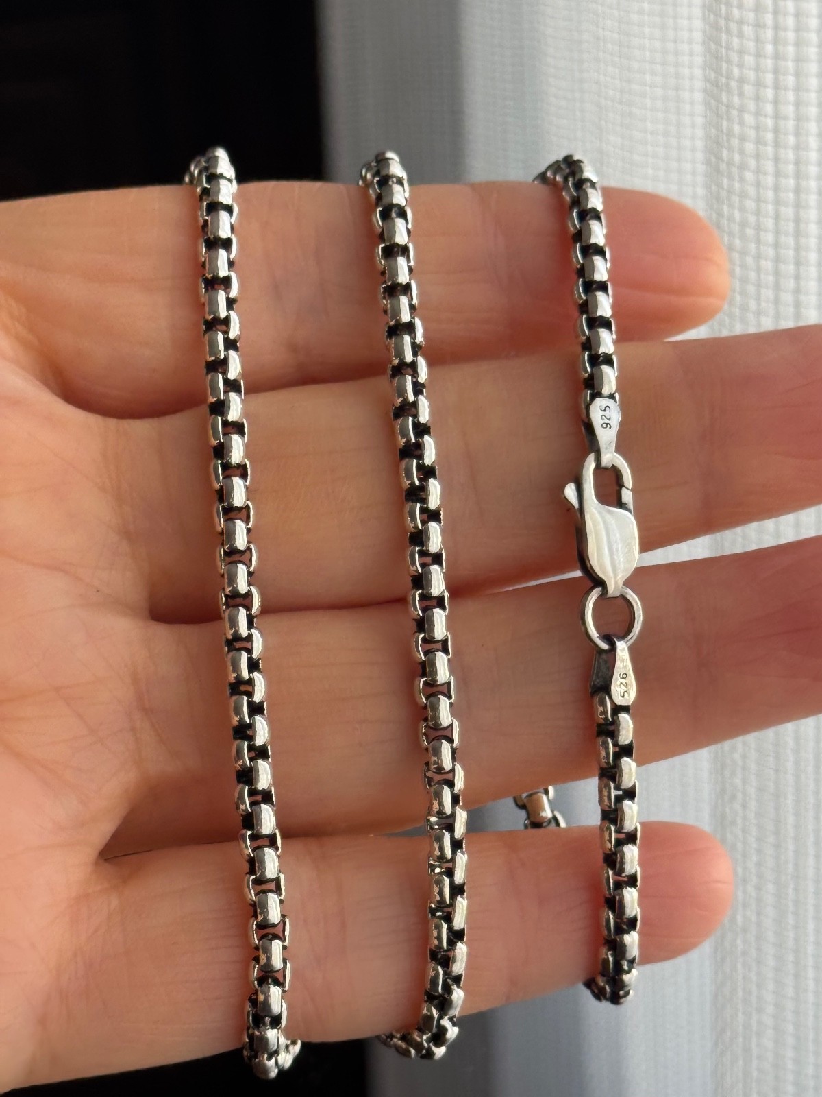 925 Sterling Silver Oxidized Round Box Chain (3.7mm Heavy )
