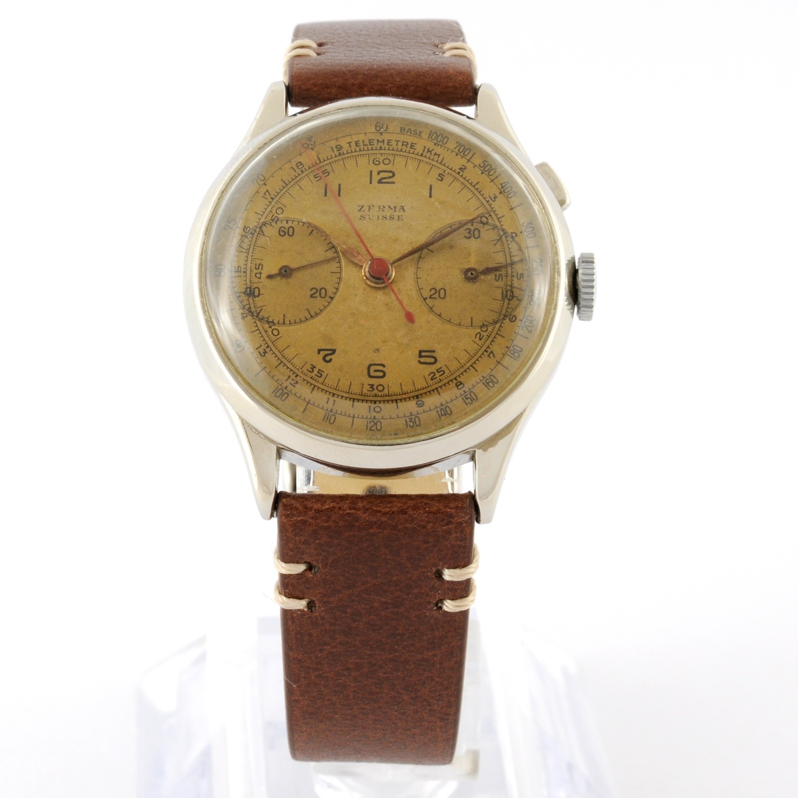 SWISS CHRONOGRAPH VALJOUX 22 MANUAL WIND ST STEEL WATCH W/ ORIGINAL VINTAGE DIAL