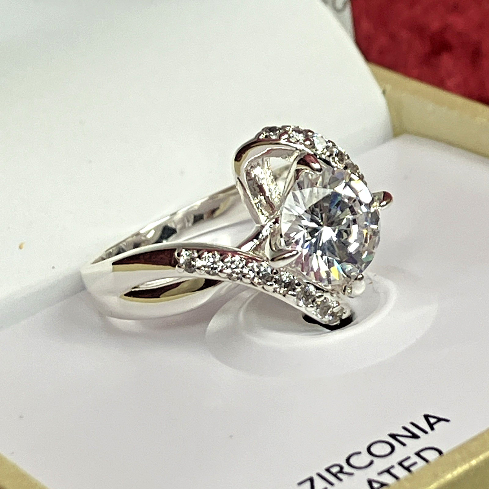 Charter Club Crystal Stone Bypass Ring Fine Silver Plate SIZE 6 or 9 NIB