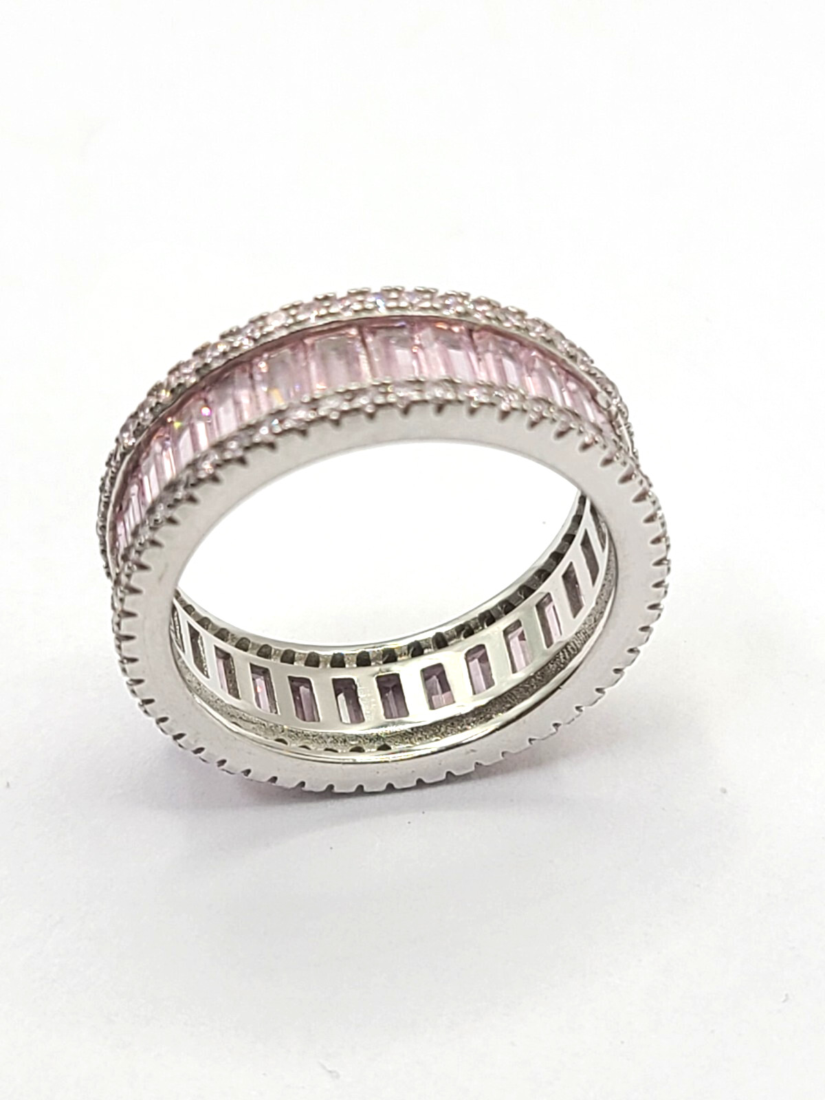 925 Sterling Pink Sapphire Ring Baguette Cut Eternity band sz 7