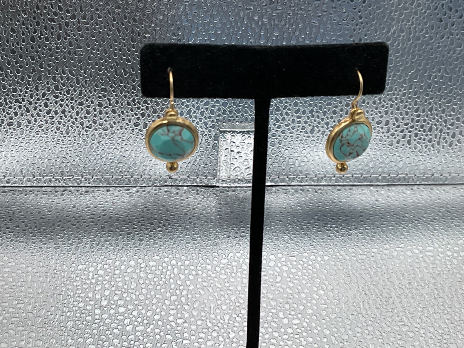 MATTE GOLD FAUX TURQUOISE CABOCHON DANGLE FRENCH WIRE EARRINGS NWOT