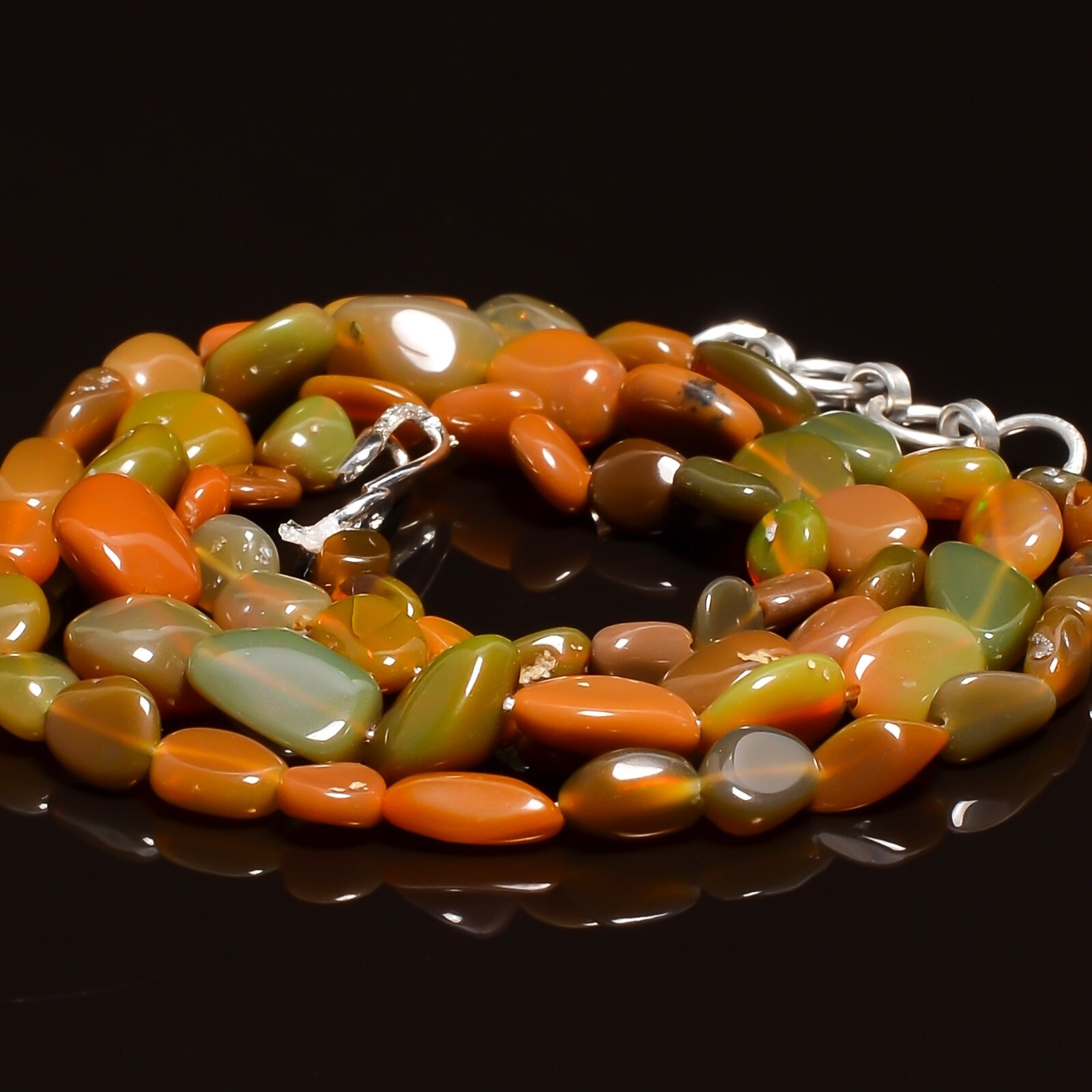 50.5 Ct Natural Brown Ethiopian Opal Tumbled Smooth Beads Necklace 16-17″ A-4875