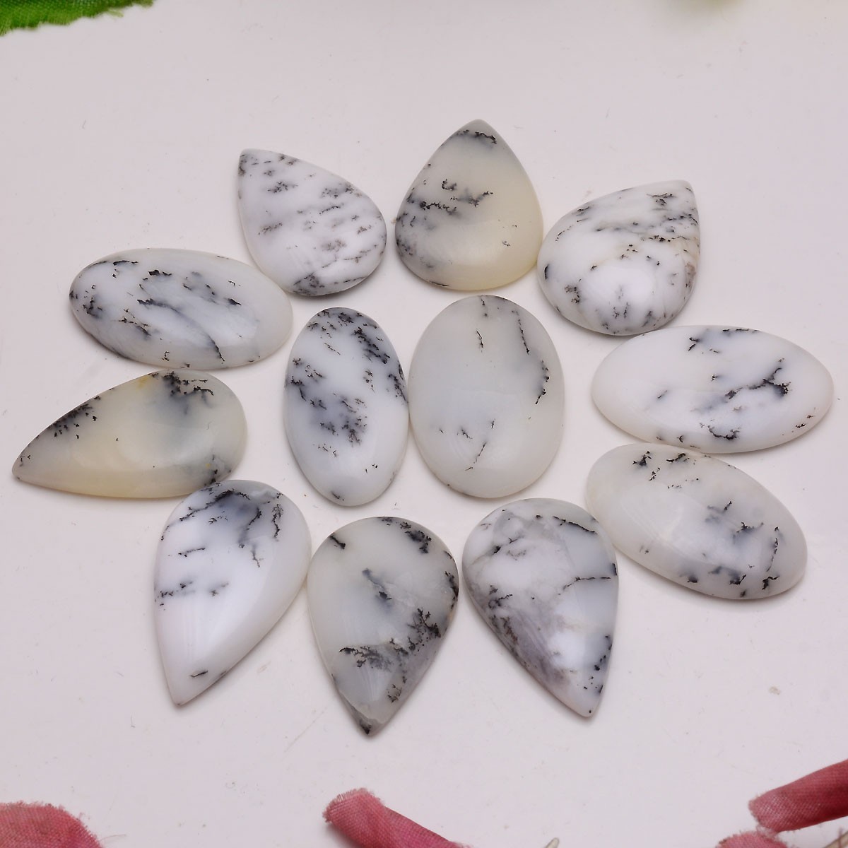 12 Pcs Natural Dendrite Agate Opal 26mm-30mm Cabochon Untreated Loose Gemstones