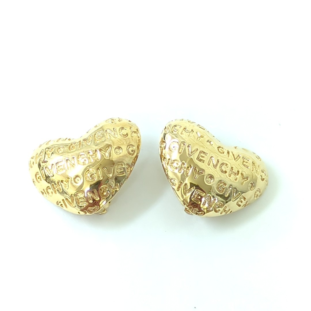 Vintage Givenchy Gold Tone Heart Clip On Earrings Bijoux Logomania 03772301