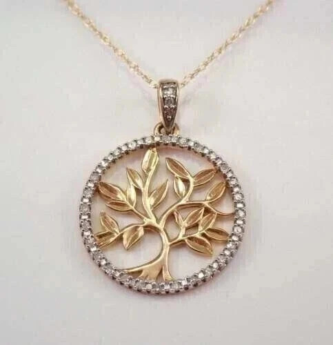 1Ct Round Lab Created Diamond Tree Shape Women’s Pendant 14K Yellow Gold Plated