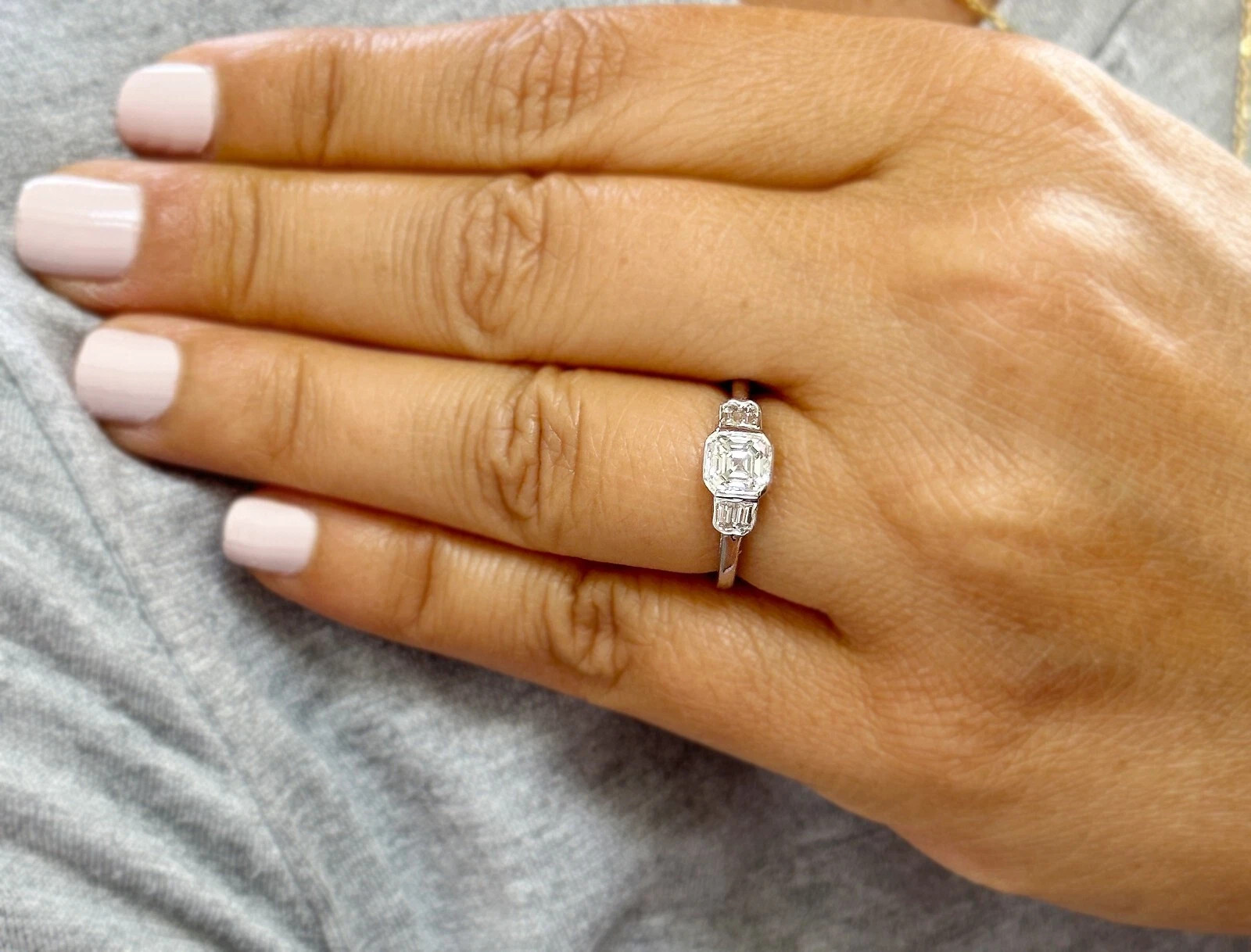 Certified Natural 1.40ct F/VS1 Asscher Diamond 14K White Gold Engagement Ring