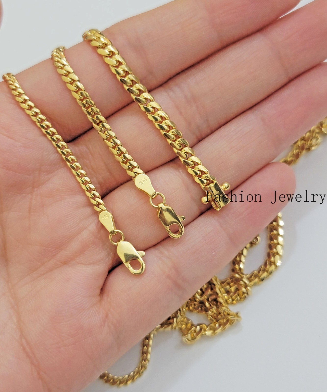 Solid 18k Gold Chain Necklace Miami Cuban Link 2.5mm-4mm 18″-26 Inch Real 18kt