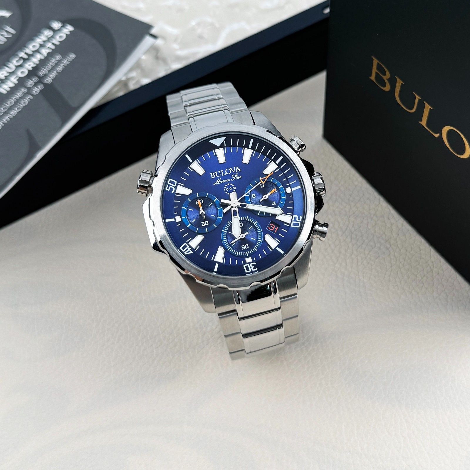 Bulova Marin Star Quartz stainless steel Blue Dial Men’s watch 96B256 43mm