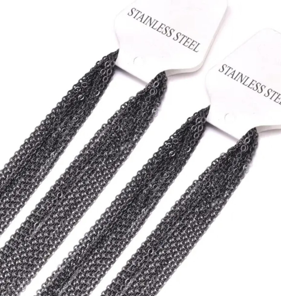 Black Stainless Steel 50cm (19.7) Inch 1 mm Link Neck Chain Necklace