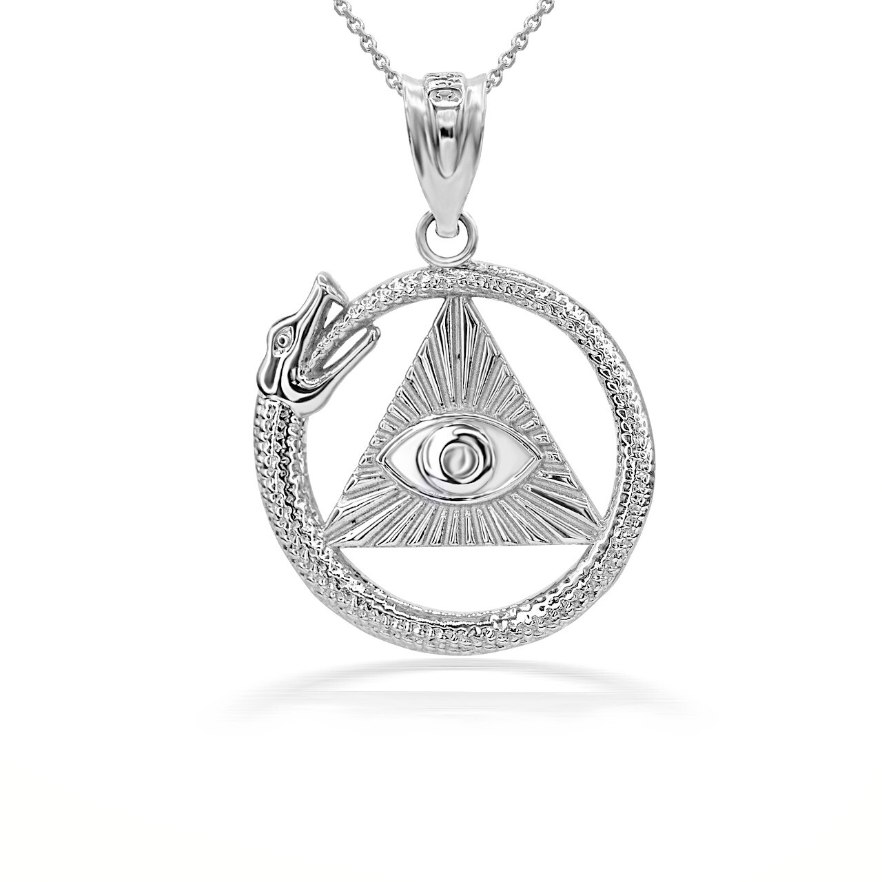 Gold 3D Ouroboros Snake Eye of Providence Pyramid Pendant Necklace