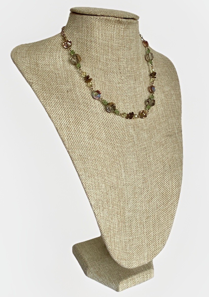 Vintage Adjustable Faceted Sparkly AB Crystal Necklace, 13-1/2″ to 17″