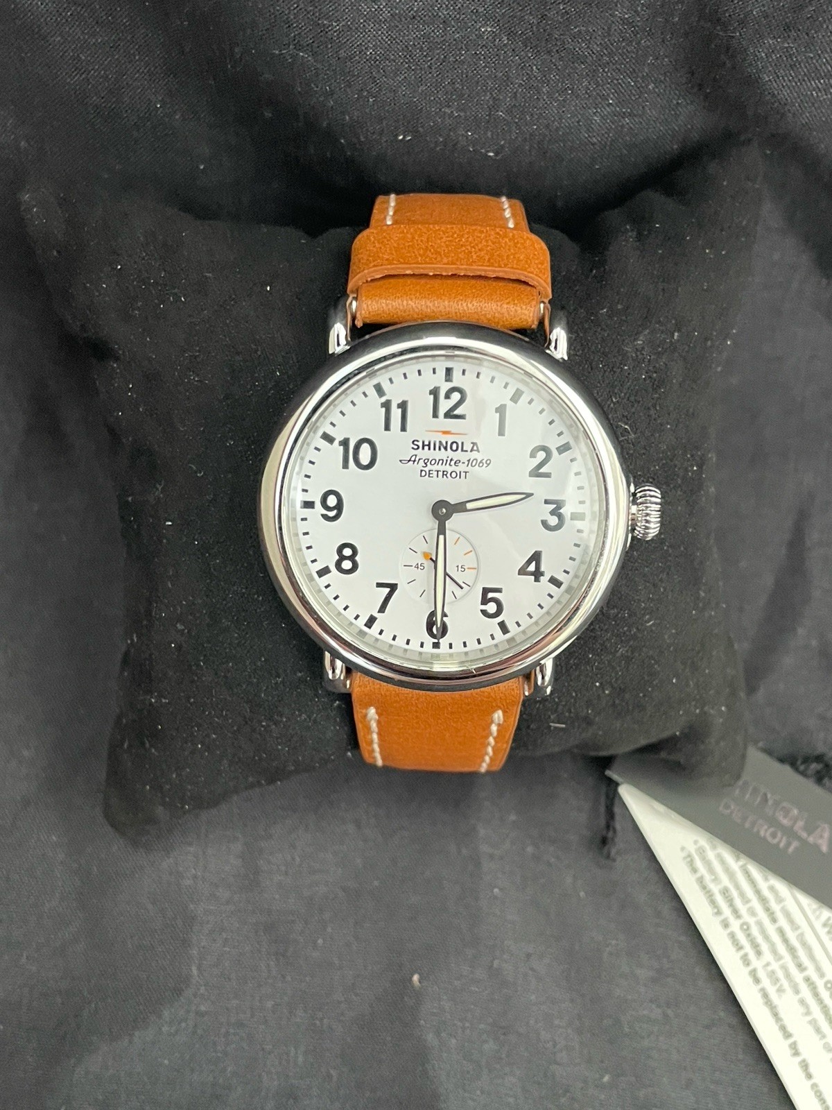 Men’s Shinola Runwell Argonite 1069 Cream Dial Brown Strap Quartz Watch 47mm NWT