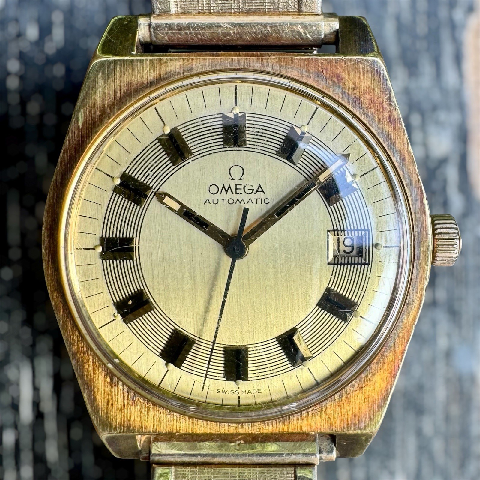 Vintage 1970s Omega Automatic Gold Plated Barcode 166.0118 cal 1480 Swiss 36mm