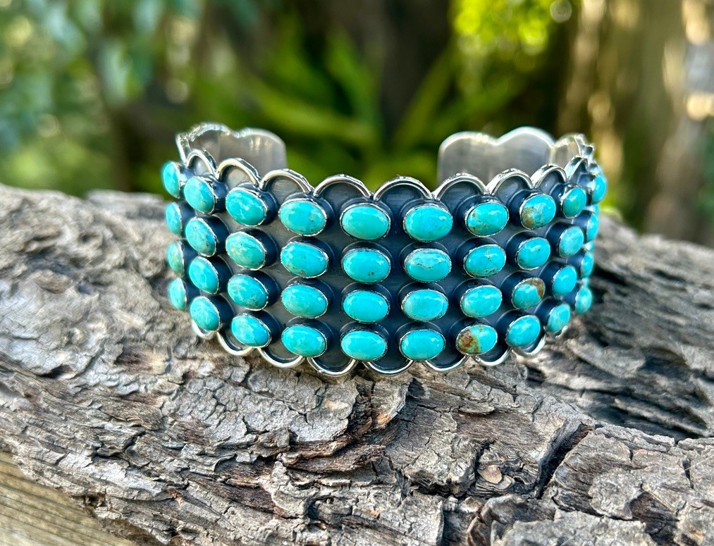 Kingman Turquoise Cluster Cuff – Handcrafted Sterling Silver, Adjustable