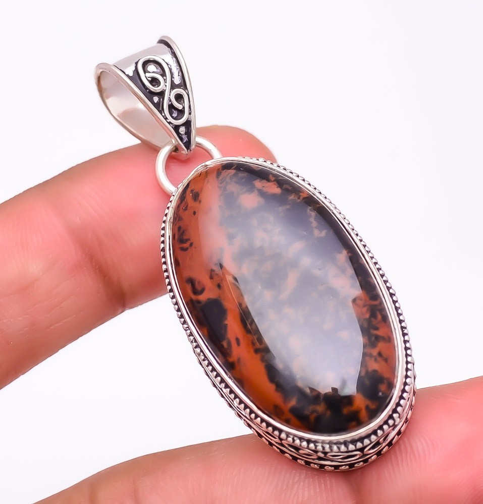 Natural Mahogany Obsidian Gemstone 925 Silver Plated Jewelry Pendant 2.0″ M156