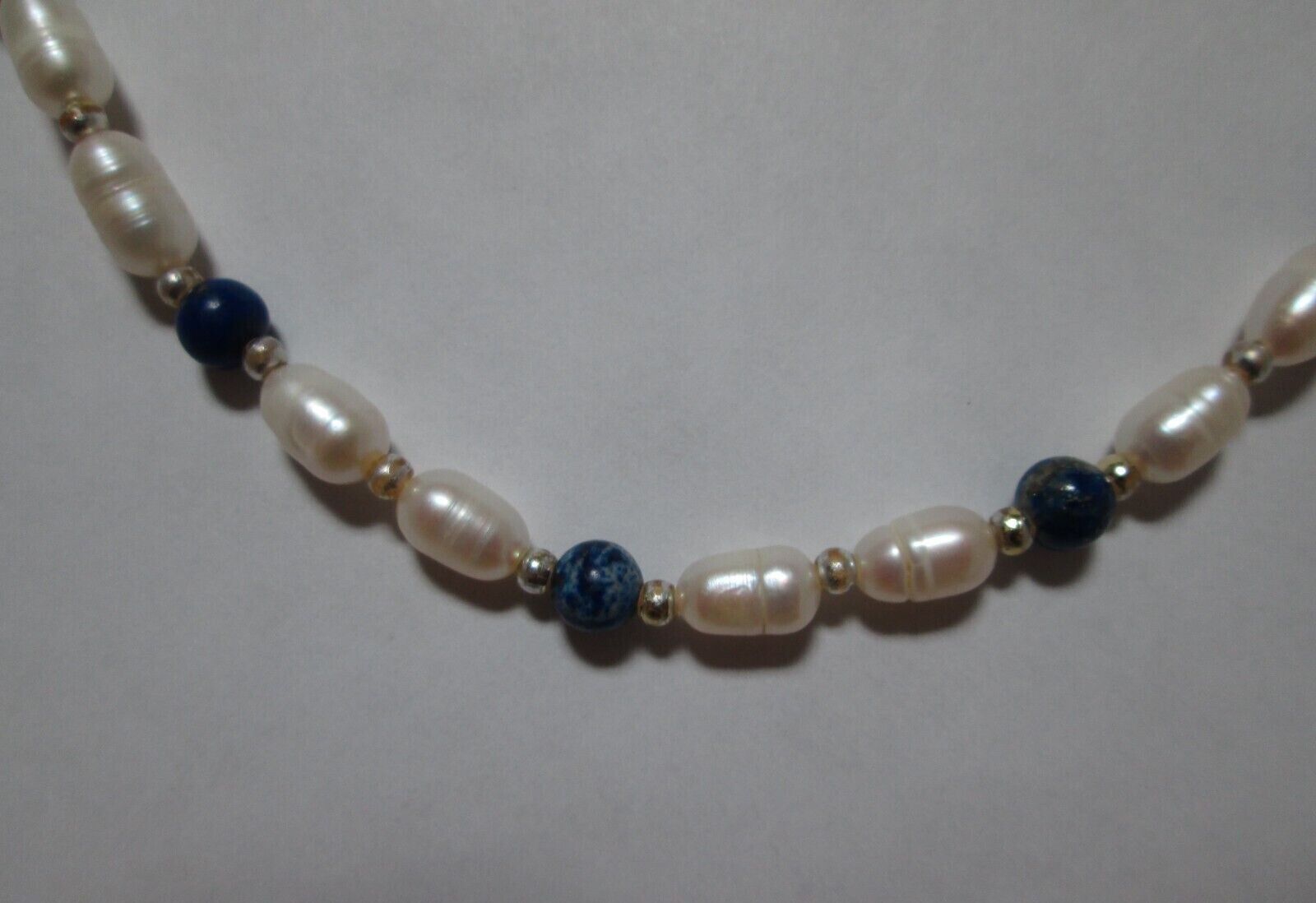 Blue/White/Silver Beaded Necklace