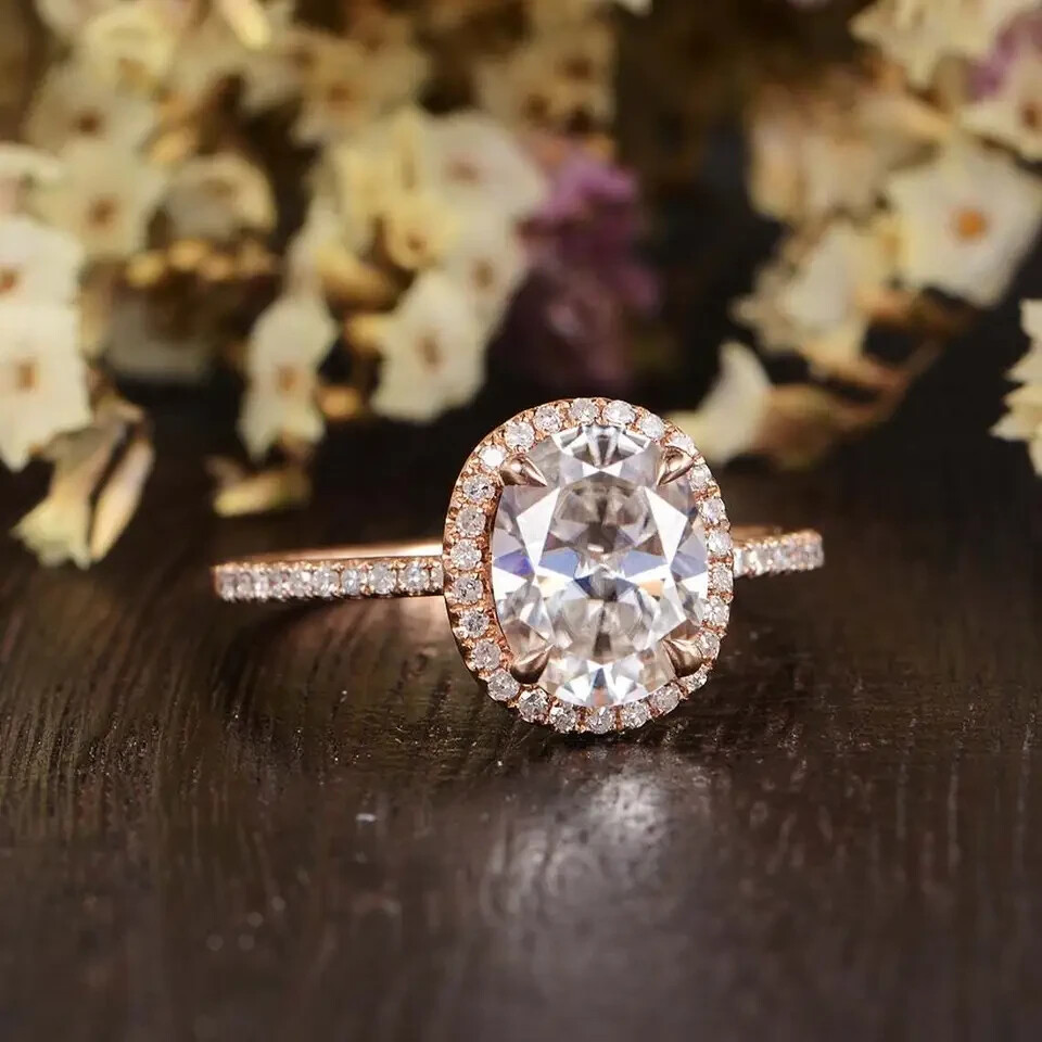 3Ct Lab Created Halo Diamond Engagement Wedding Ring 14K Rose Gold Finish
