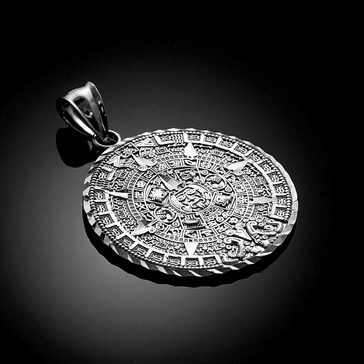 Sterling Silver Aztec Mayan Sun Calendar Pendant (S/M/L)