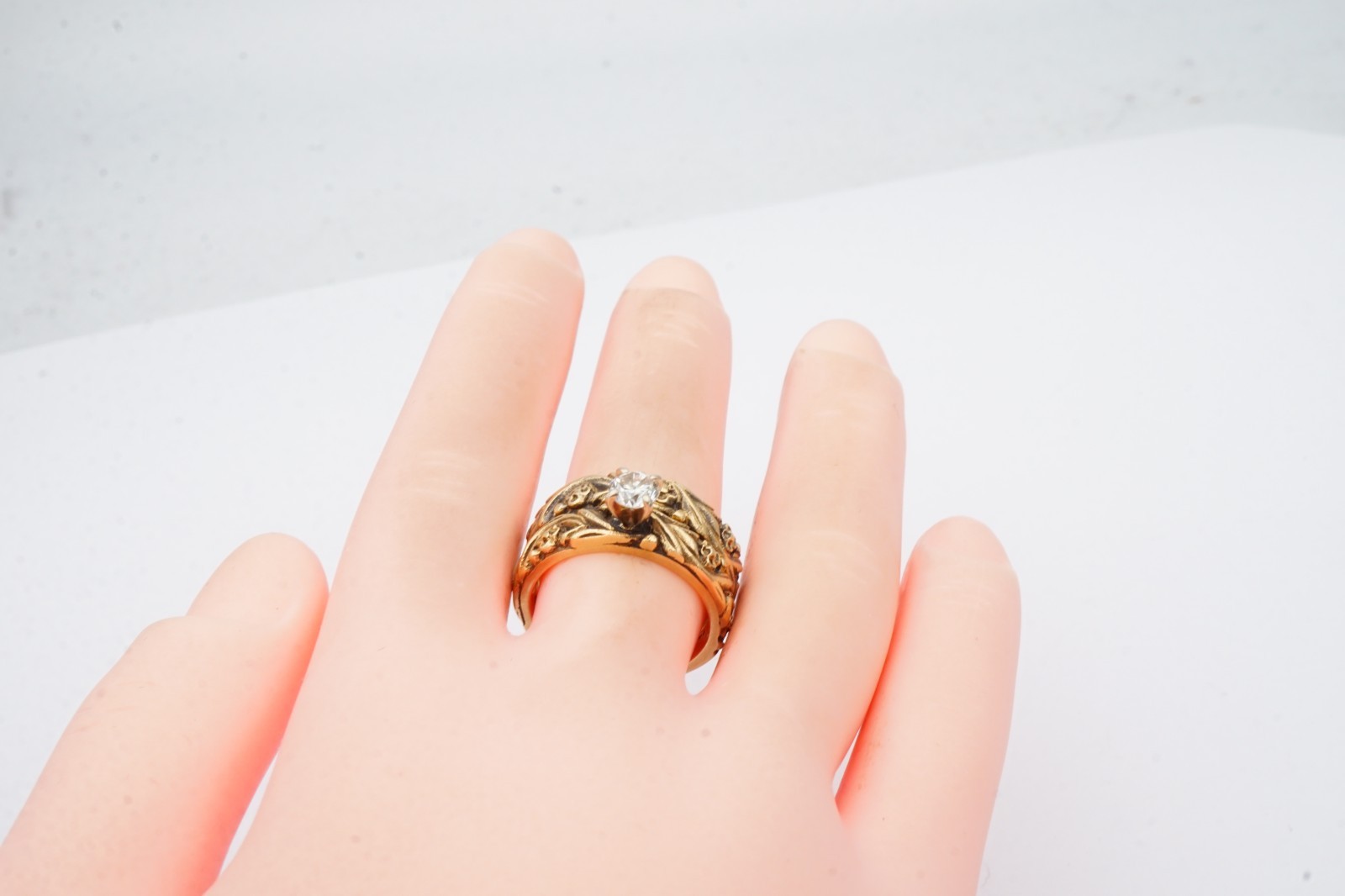 Vintage 14k Yellow Gold 0.25 CT Diamond Wedding Ring Set Size 5 ArtCarved Flower
