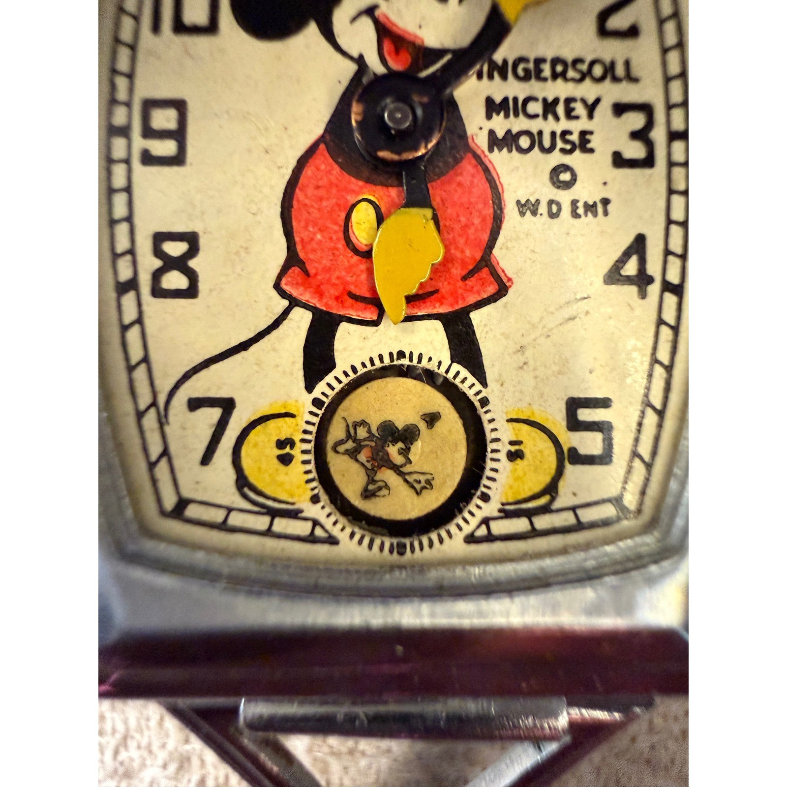 Vintage 1930s Ingersoll Mickey Mouse Watch Tonneau Case Mechanical USA Made
