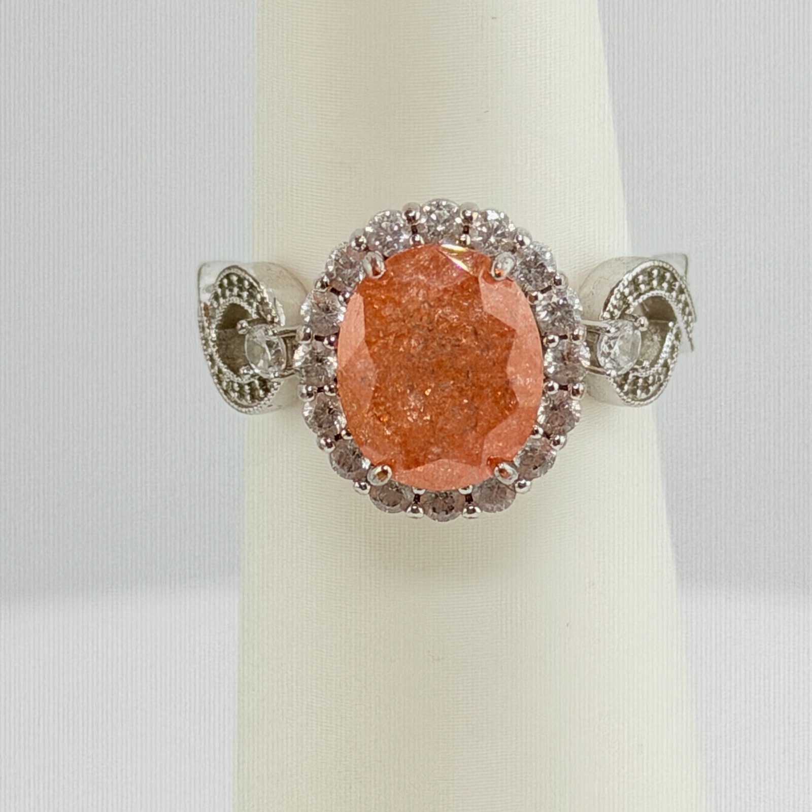 Bomb Party Sz 10 “The 2424 Unicorn” Peach Ice Crystal on Rhodium RBP2424 RETRO