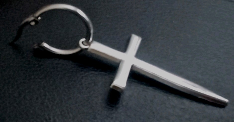 ONE (1) SINGLE STAINLESS STEEL CROSS DAGGER EARRING w/ THREE SIZE HOOP OPTIONS