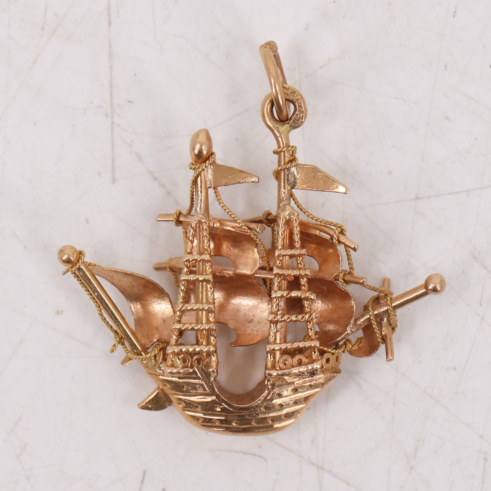 18KT Gold Karat 2.4 Grams Spanish Galleon Pirate Ship Charm Necklace Pendant
