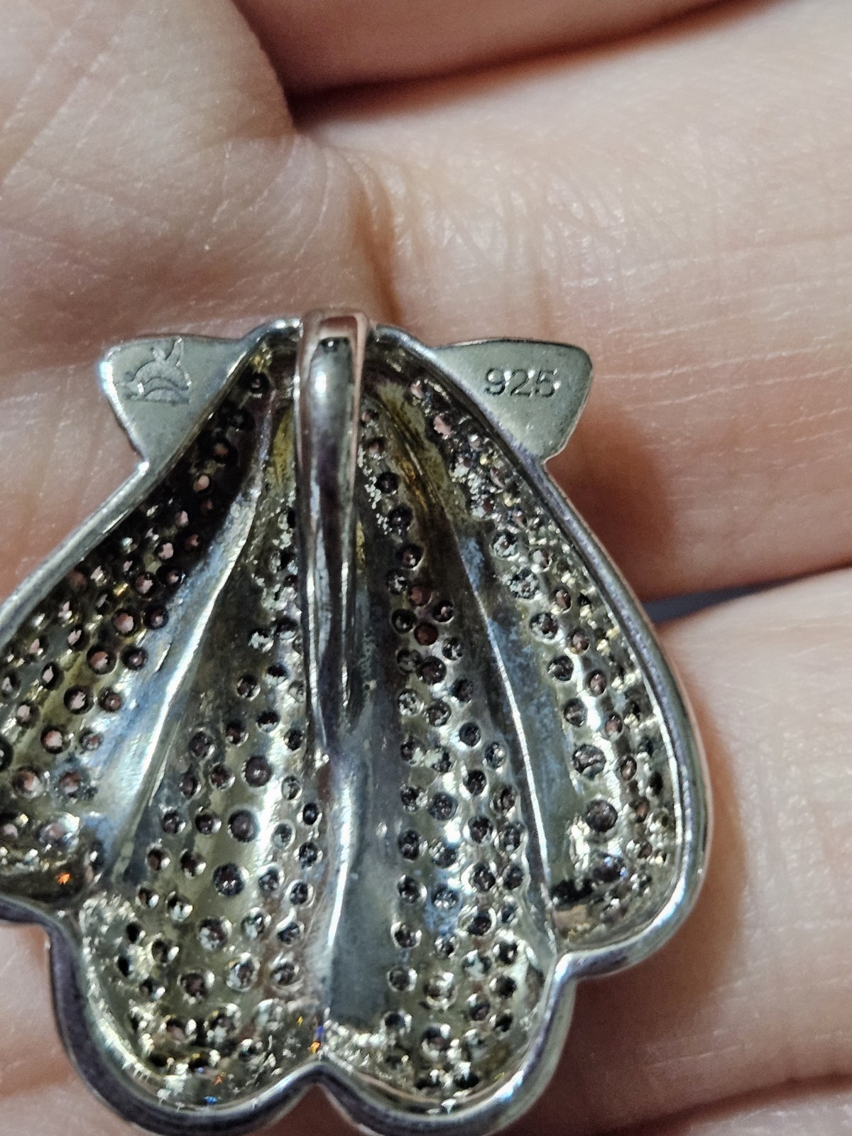 21.5MM RHODIUM PLATED 925 SILVER HAWAIIAN SCALLOP SHELL CZ SLIDE PENDANT