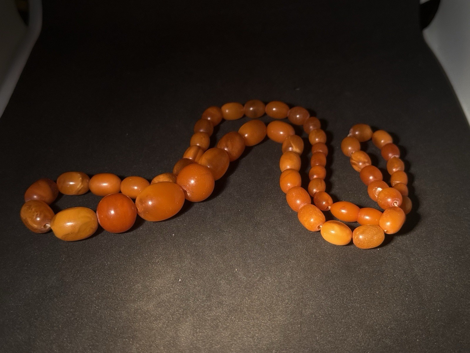 Natural Baltic Amber Necklace EggYolk RoundBeads 23” Ukrainian29.88g HighQuality