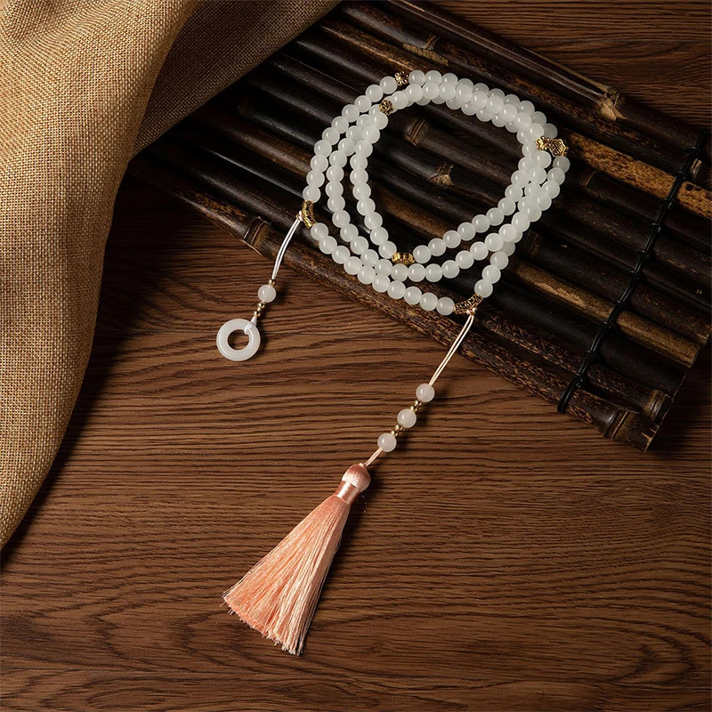 Retro Ethnic Style Necklace Chinese Style Beaded Tassel Choker Natural Stone Pra