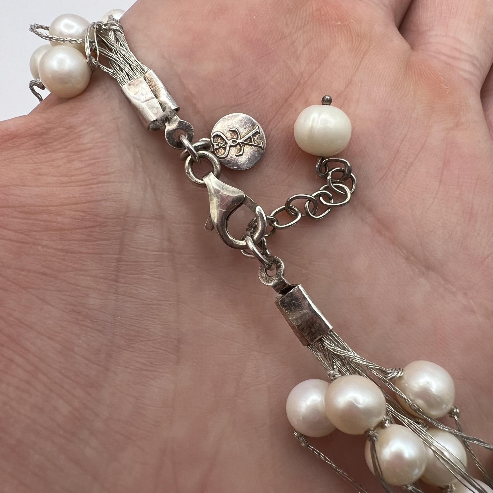 S&S Disigner Vintage Sterling Silver 925 Necklace Jewelry Mother of Pearl 33 gr