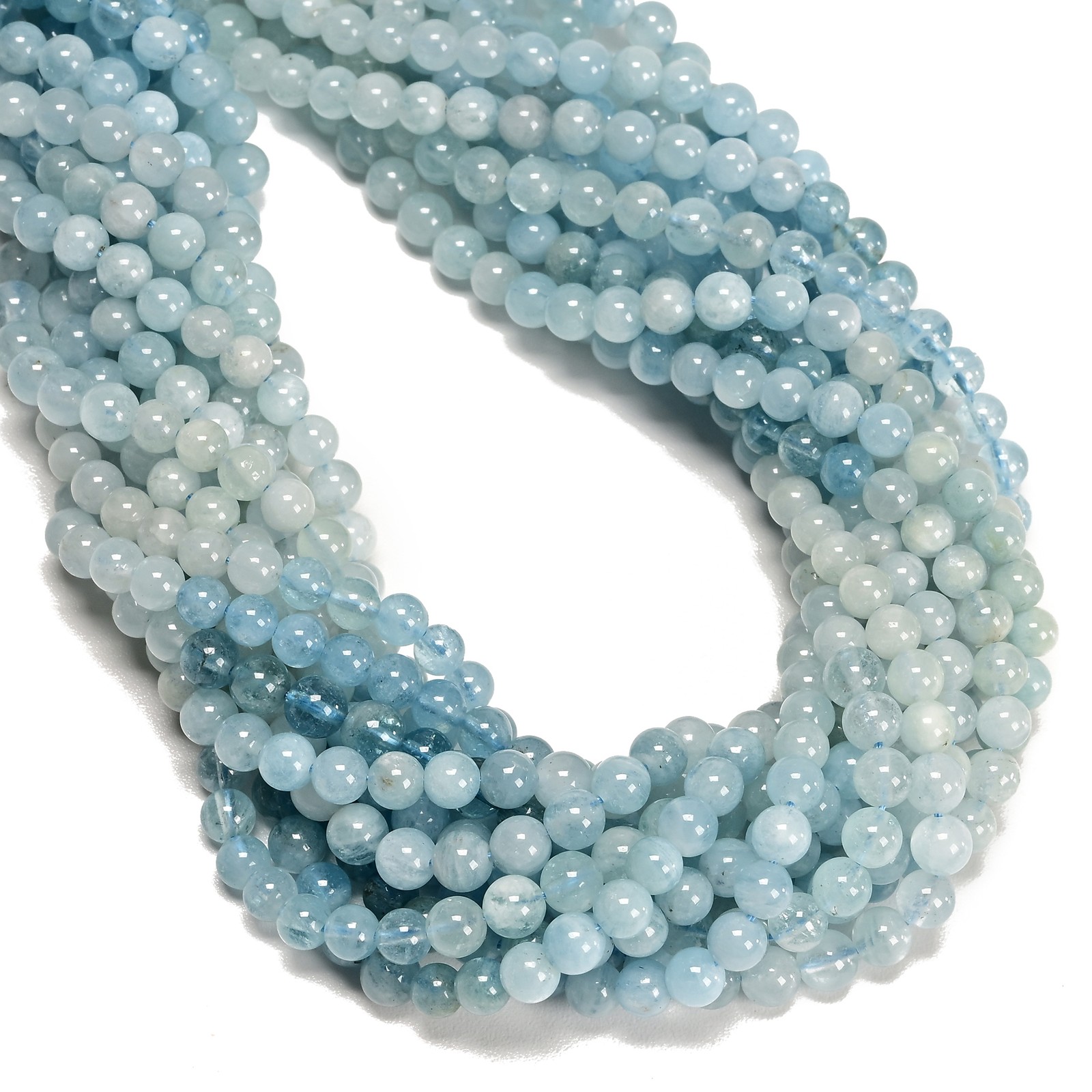 Natural Gradient Aquamarine Smooth Round Beads Size 6mm 10mm 15.5″ Strand