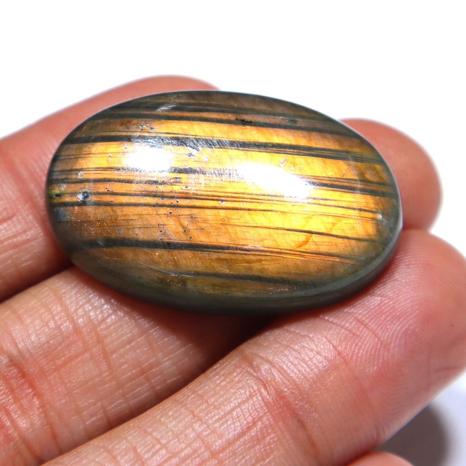 57 Cts Natural Labradorite Yellow Fire Cabochon Gemstone Size 37x24x7 mm Oval