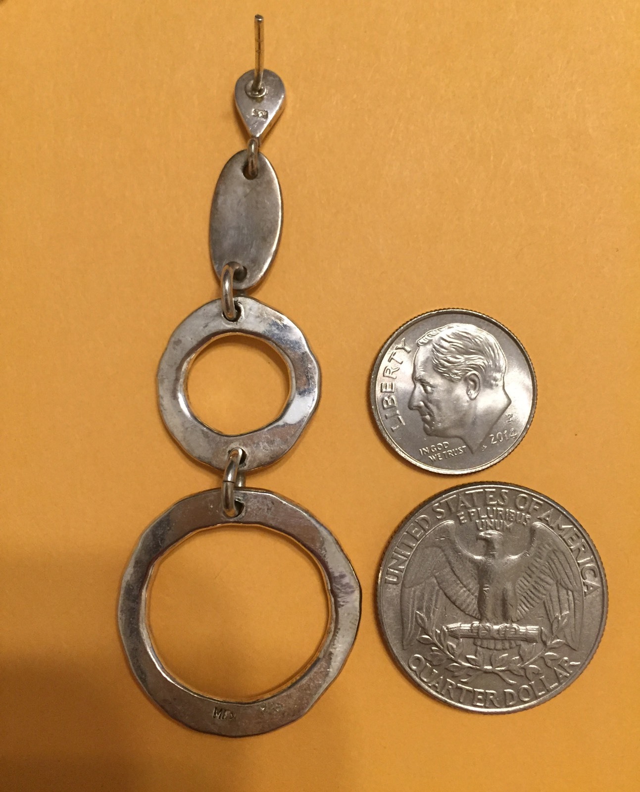 925 Sterling Silver Dangling Circles Post Earrings approx. 2-3/4 in