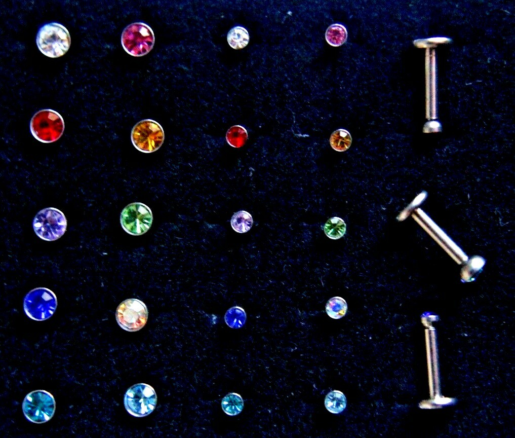 1 5 10x 6-8mm Internally Threaded Bar Labret 2-3mm Crystal Gem Earing Stud Helix