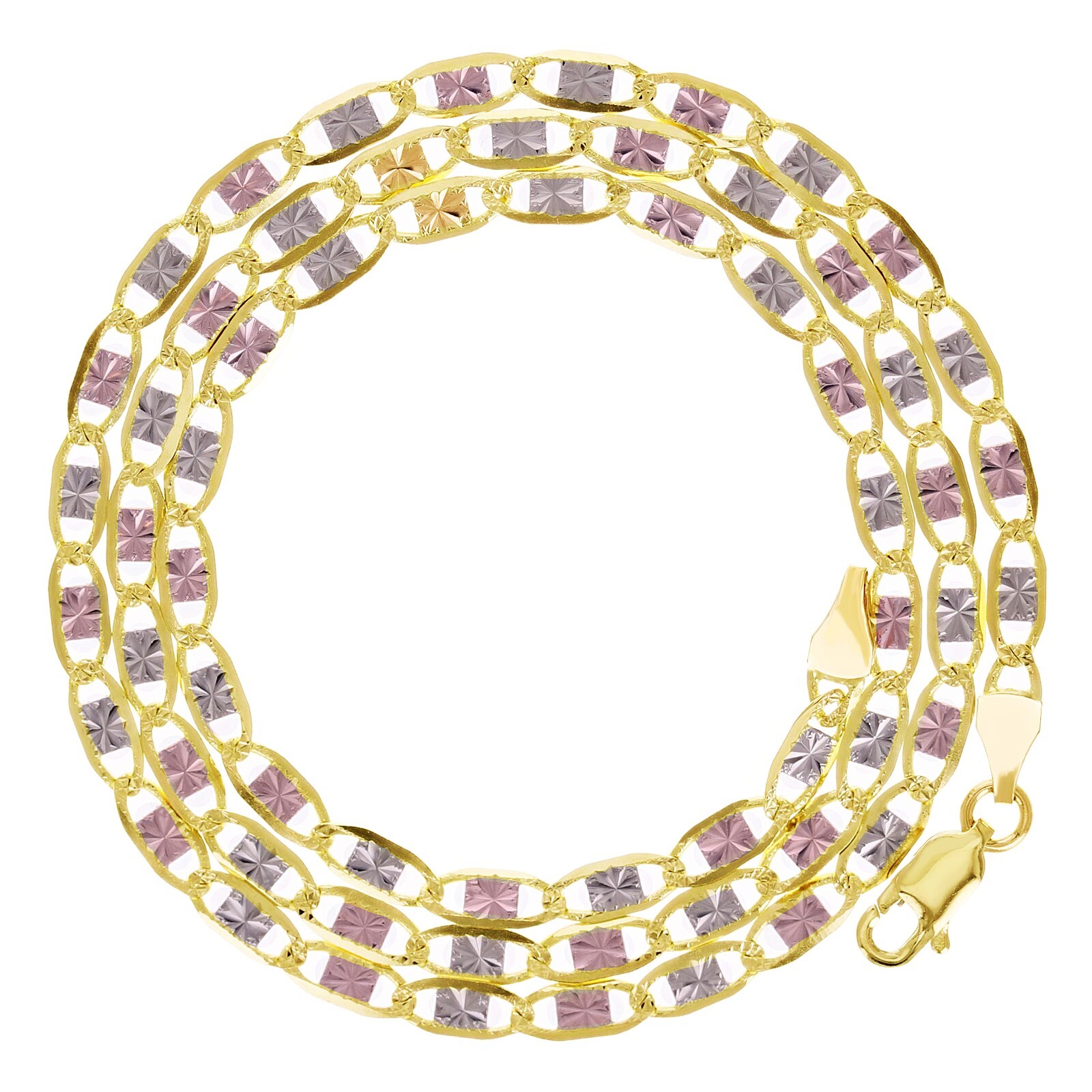 Italian 14k Tri-Color Gold Diamond Cut Valentino Chain Necklace 18″ 3.3mm 7 gram